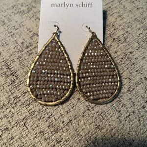 Marlyn Schiff Gold and Silver Teardrop Beaded Earrings NWOT